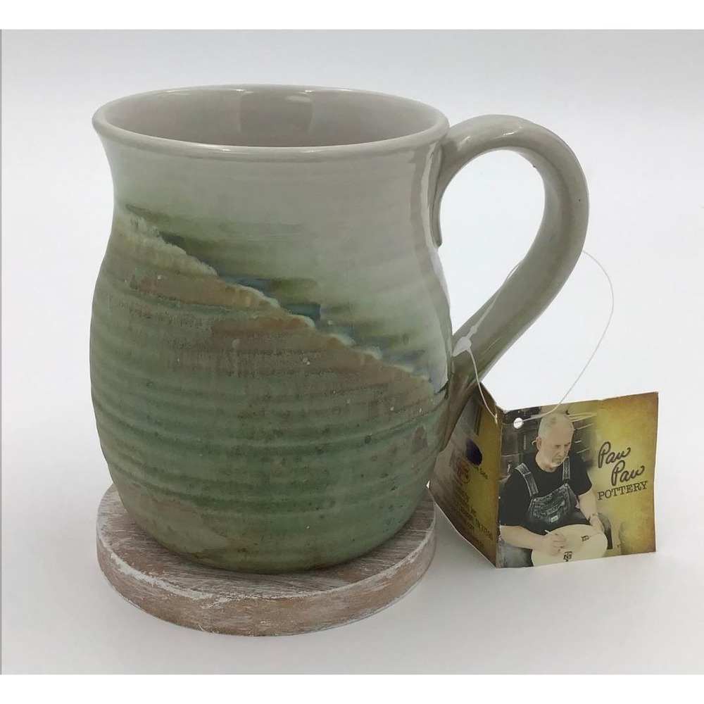 Paw Paw Pottery Sage Green Stoneware Oh Gussie! Textured Coffee Mug Handcrafted